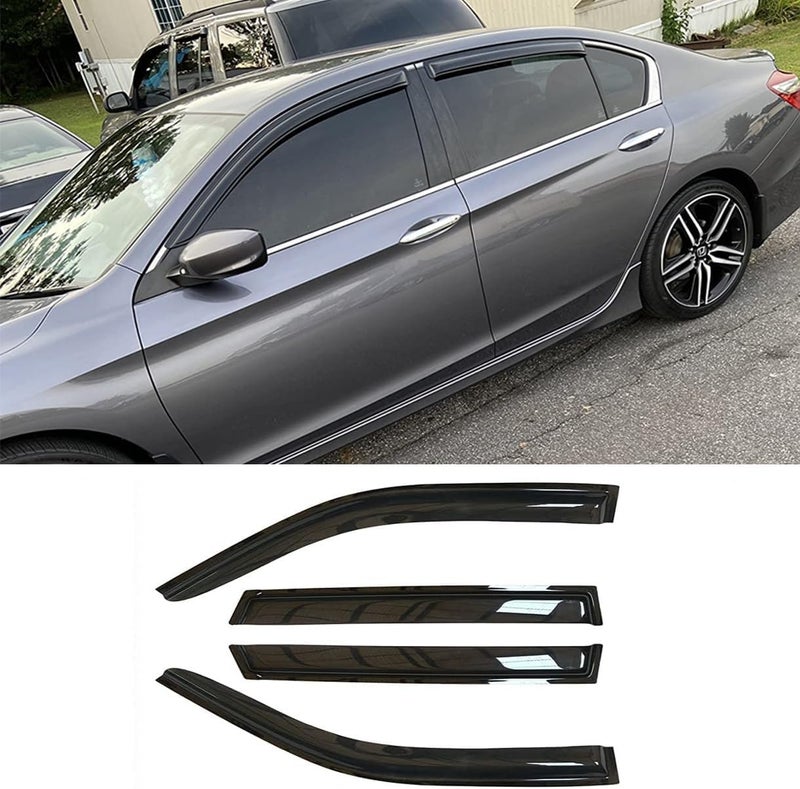 Deebior Side Window Vent Deflector Visor fit for 2013-2017 Honda Accord Sedan,4pcs Wind Shades Outside Mount Tape-on Shatterproof Dark Smoke Sun Rain Guards 94535 - Image 2